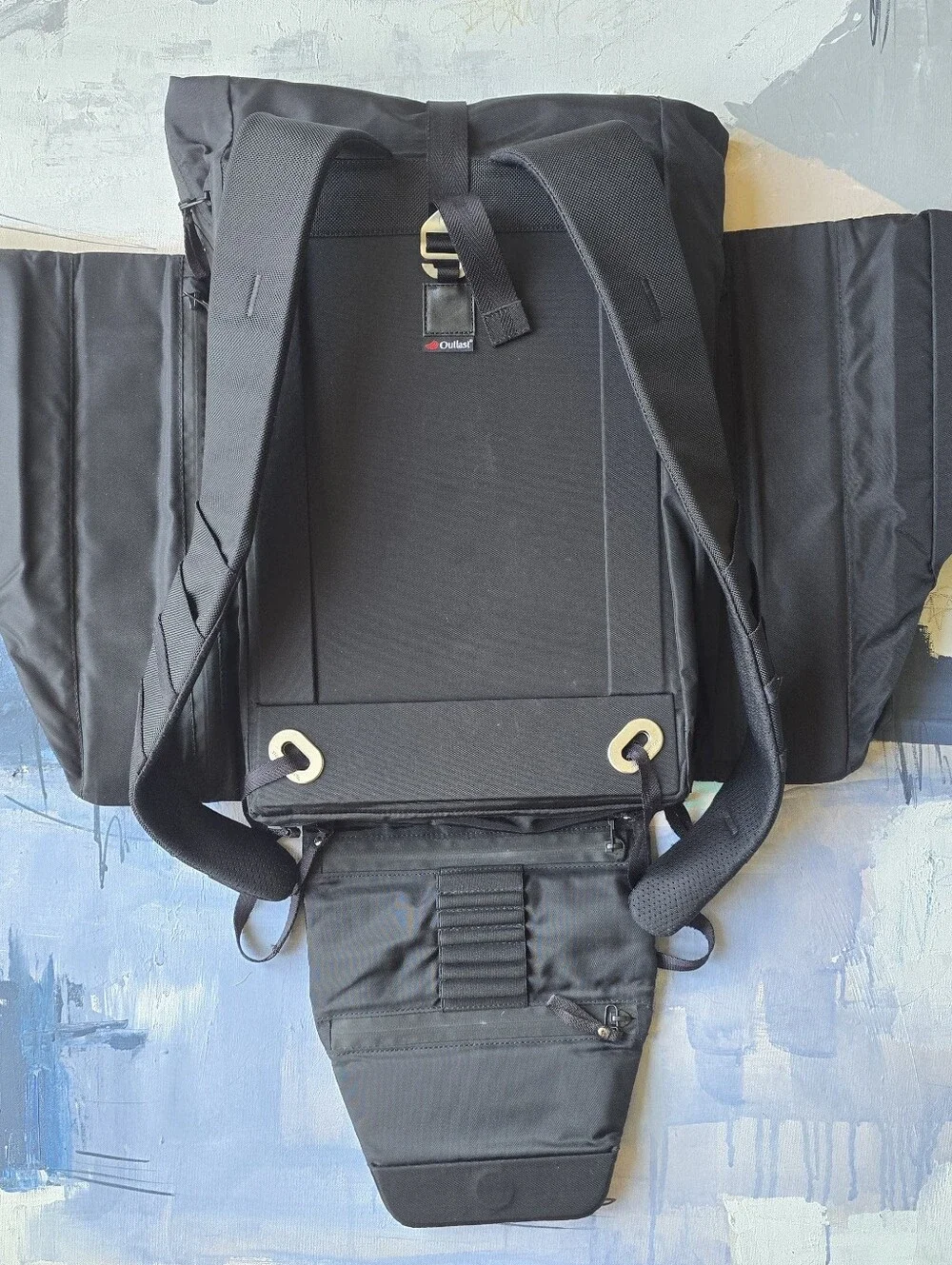 The Frenchie Co Anti-Theft Speed Roll Top Backpack Navy Blue Black Leather bags